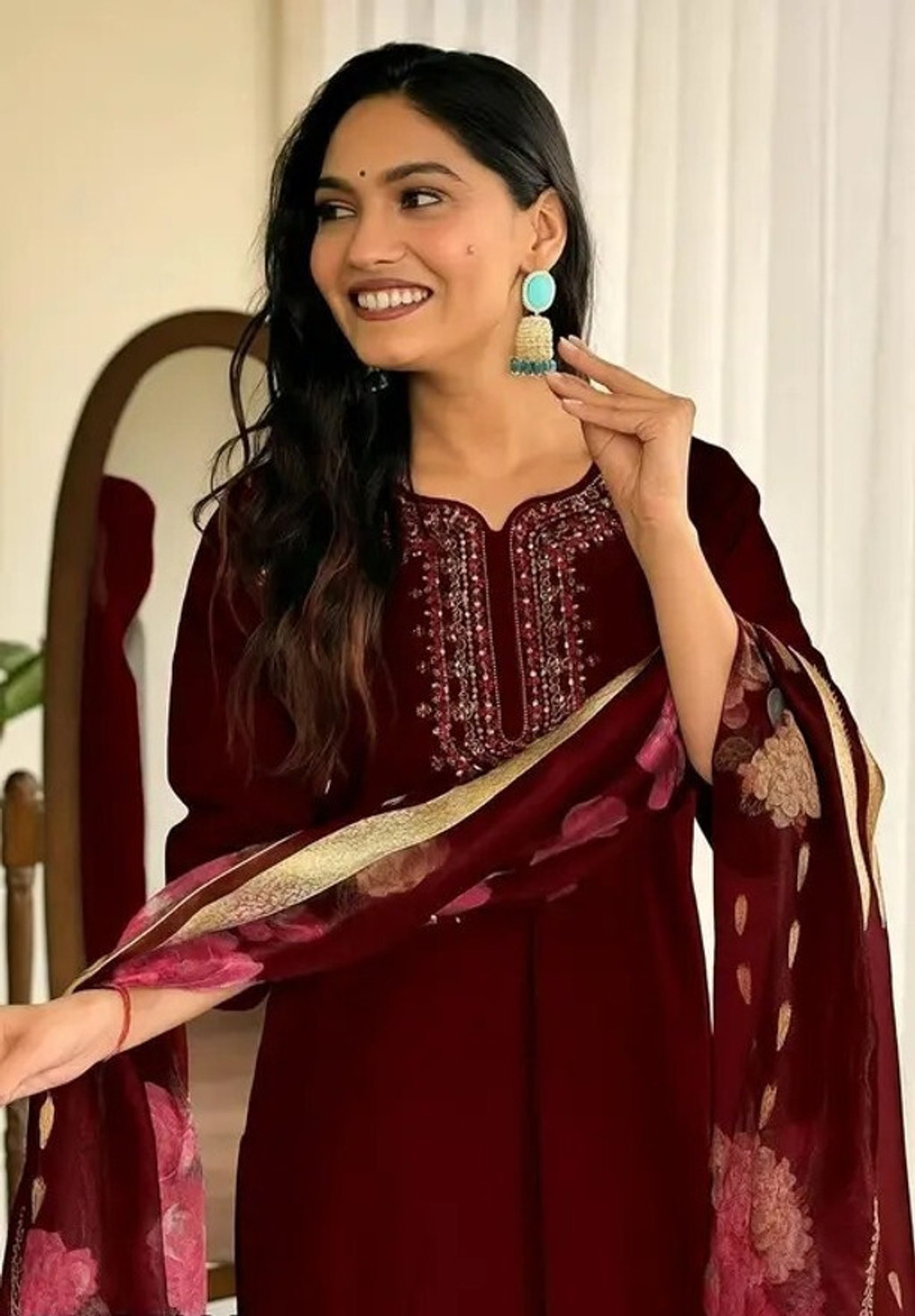 Image of JDENTERPRISS Embroidered Kurta, Churidar & Dupatta Set