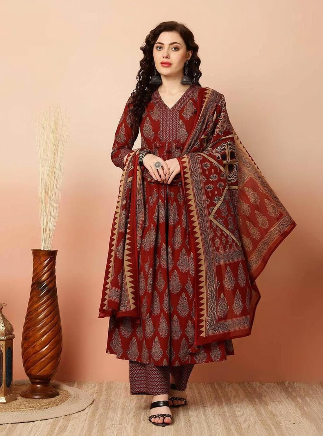 Image of Bairaj Printed Kurta, Trouser /Pant & Dupatta Set