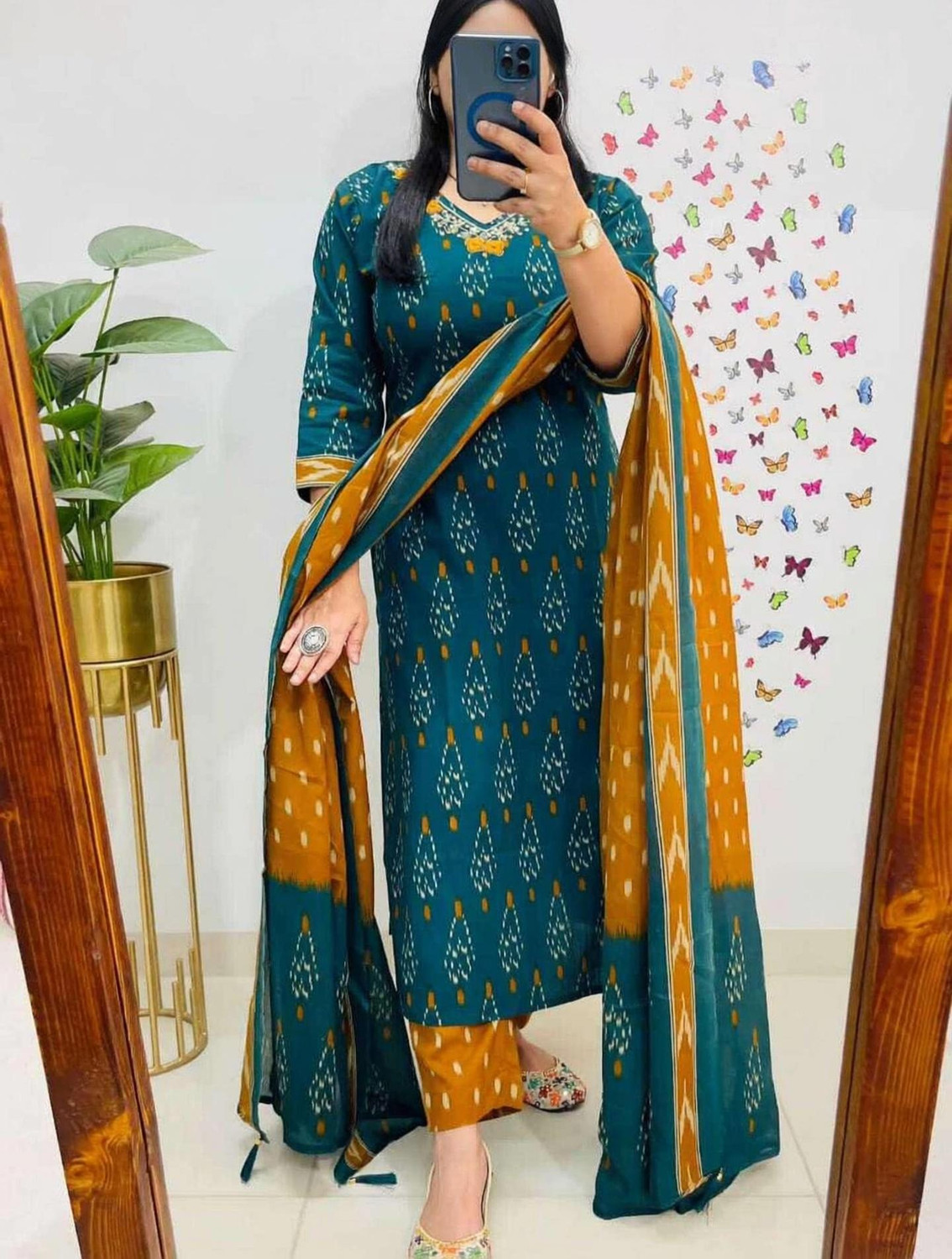 Image of BAINSLA Printed, Embroidered Kurta, Palazzo & Dupatta Set