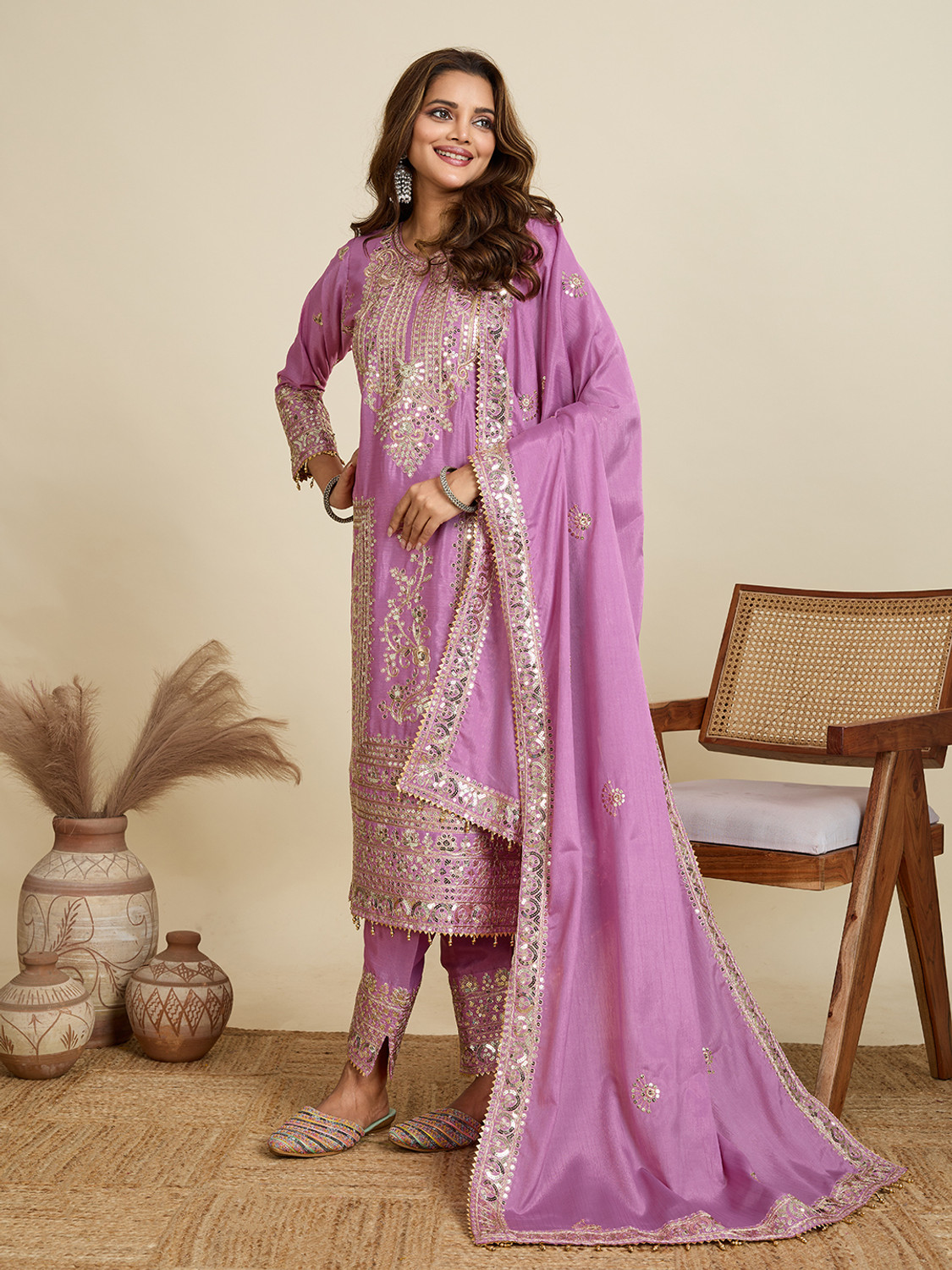 Image of Primesky Embellished Kurta, Trouser /Pant & Dupatta Set
