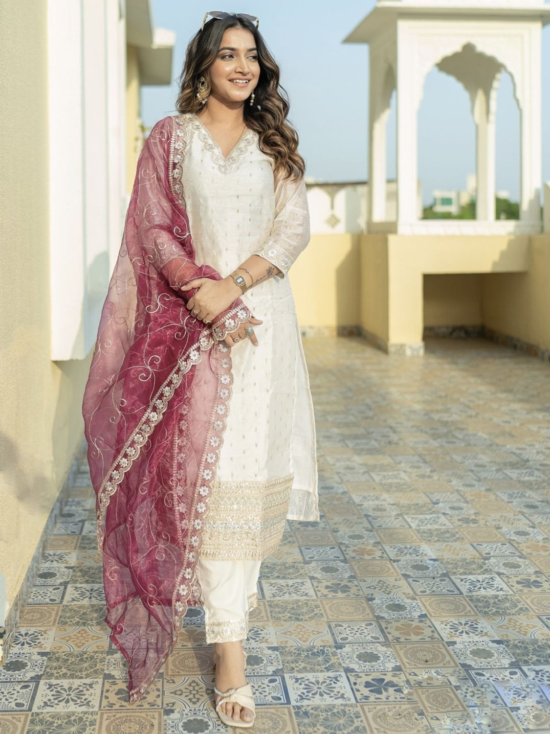 Image of VredeVogel Embroidered Kurta, Trouser /Pant & Dupatta Set