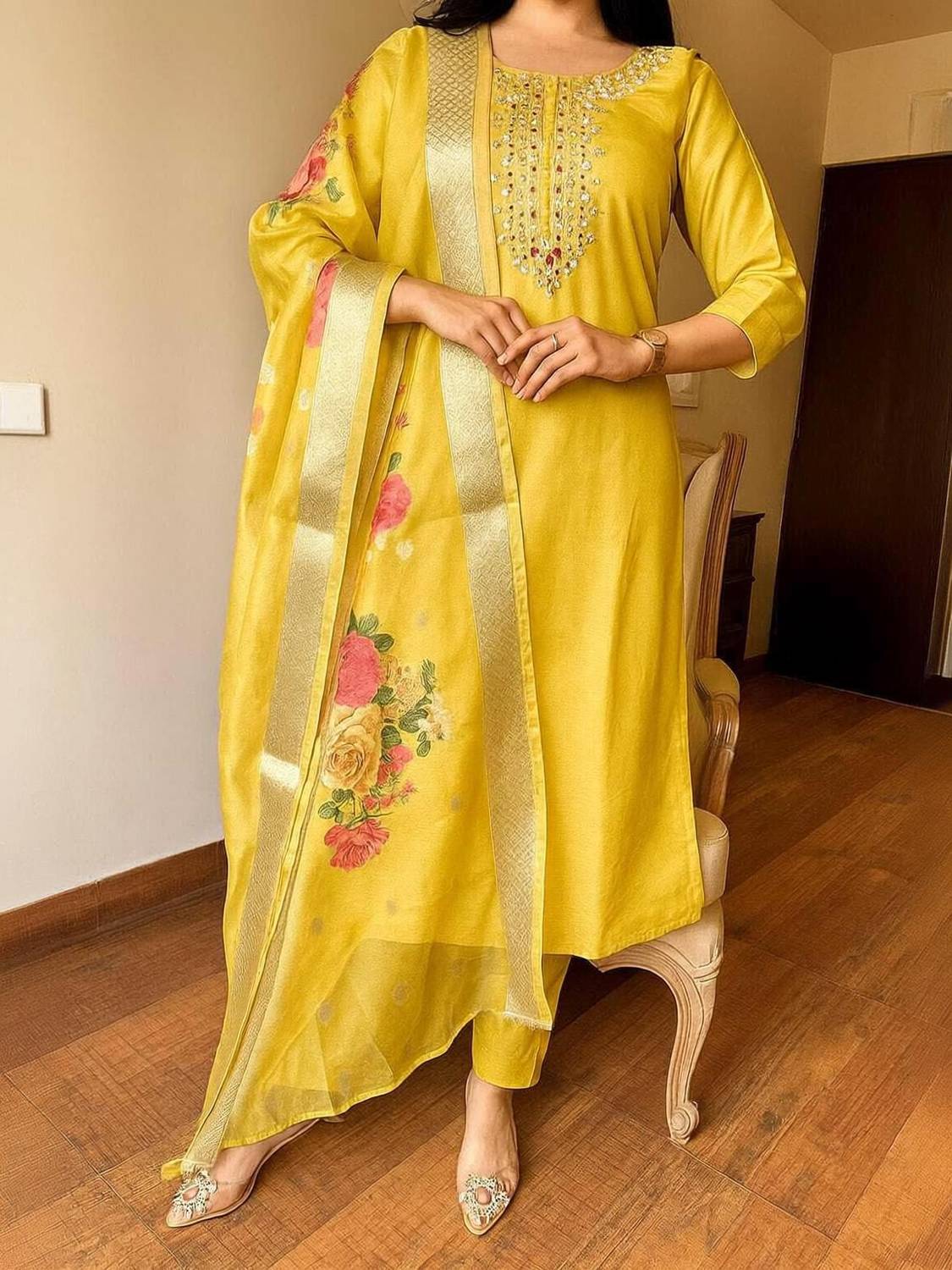 AEBA FASHION Embroidered Kurta, Trouser/Pant & Dupatta Set