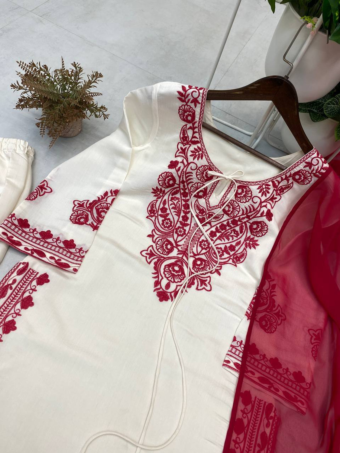 Image of Bivkchop Embroidered Kurta, Trouser /Pant & Dupatta Set
