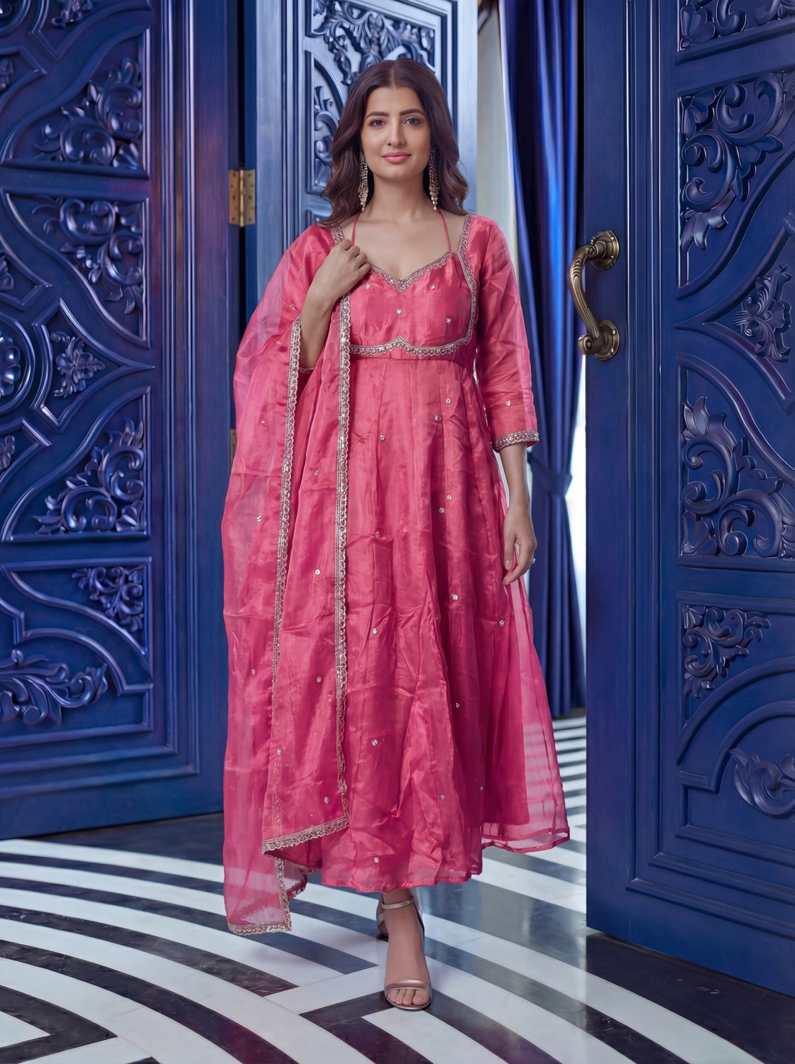 Image of Divastri Embroidered Anarkali Kurta, Bottom & Dupatta Set