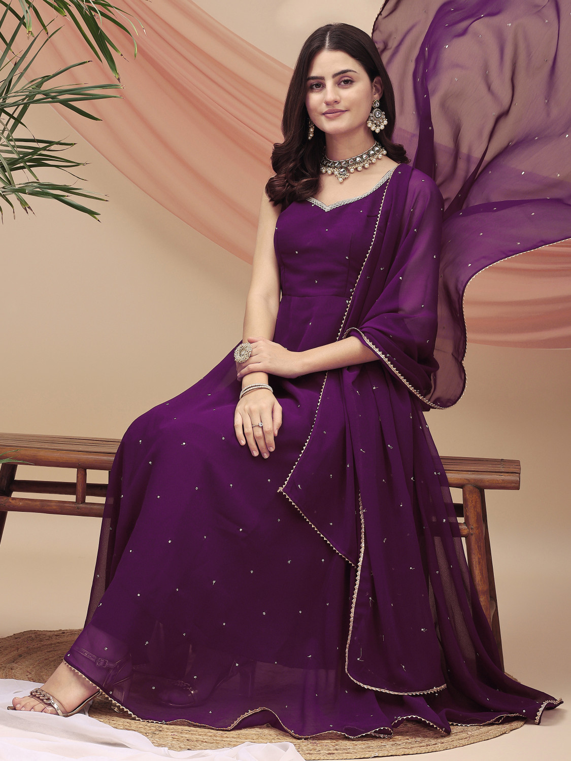 Image of TextileNow Solid Kurta, Sharara & Dupatta Set