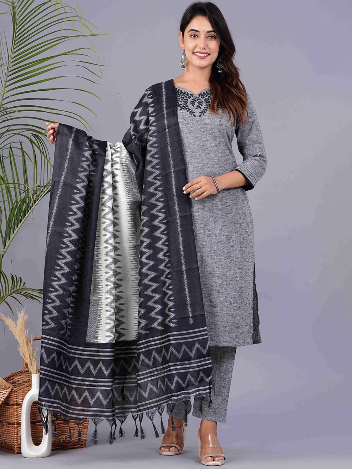 ANSAYA Women Kurti Pant Attached Dupatta Set