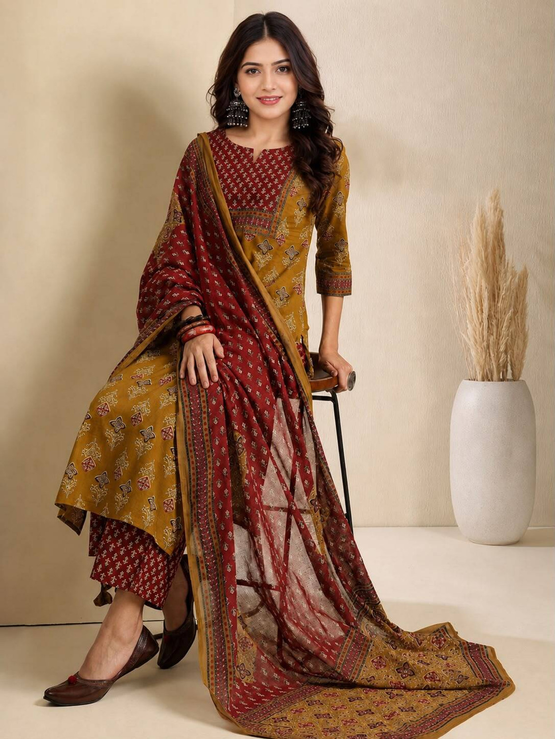 Image of SSART Printed Kurta, Trouser /Pant & Dupatta Set