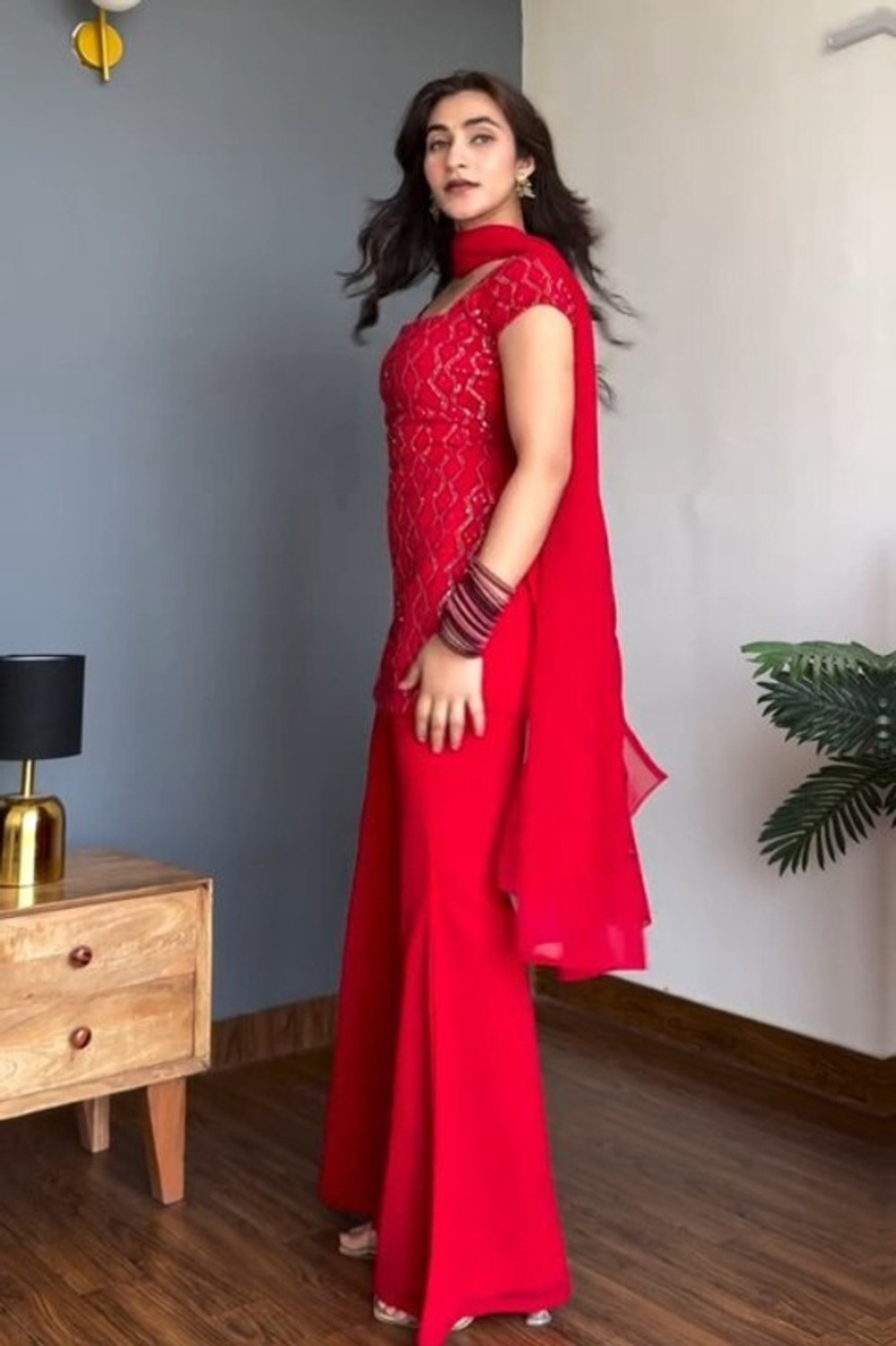 Image of visharava fashion Embroidered Kurta, Palazzo & Dupatta Set