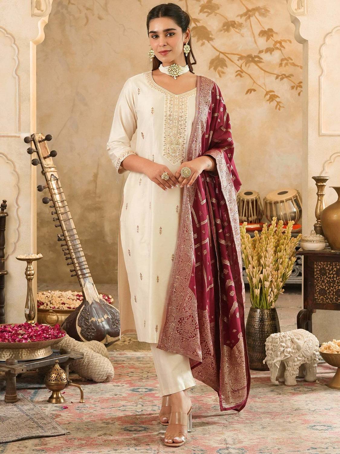 BROYAAR SHOP Embroidered Kurta, Trouser/Pant & Dupatta Set