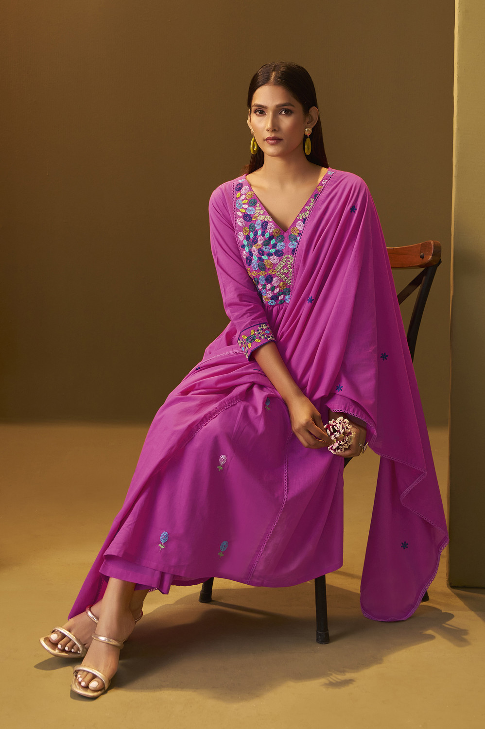 Image of Tasrika Embroidered Kurta, Trouser /Pant & Dupatta Set