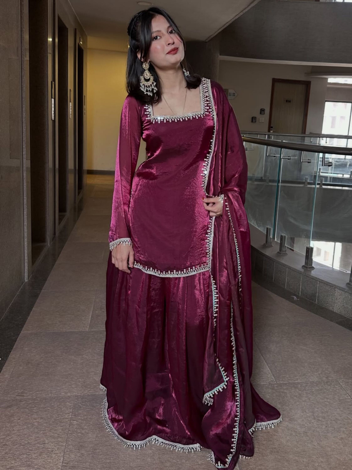 Eeloo Embellished Kurta, Sharara & Dupatta Set