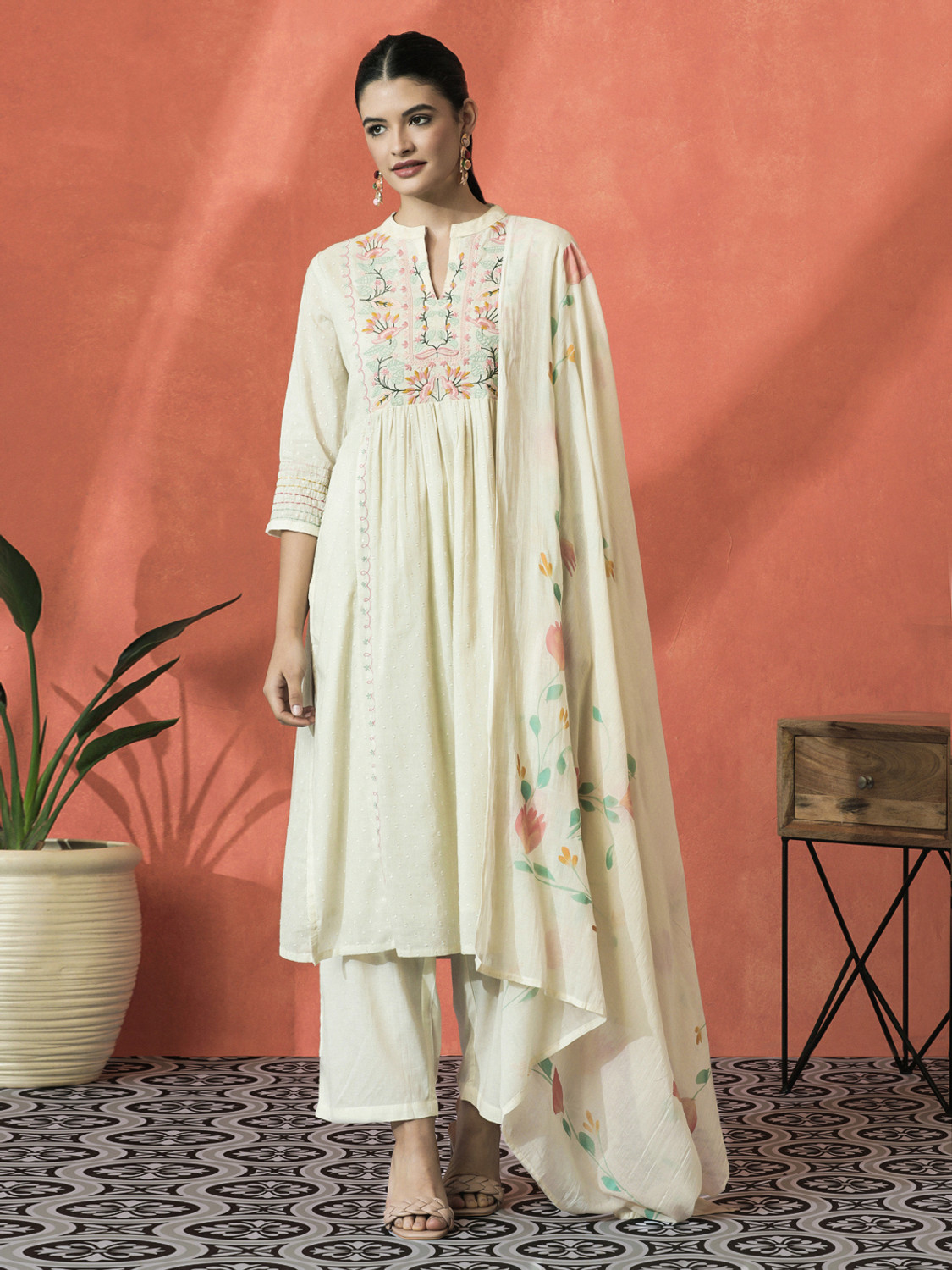 Sangria Self Design Kurta, Trouser/Pant & Dupatta Set