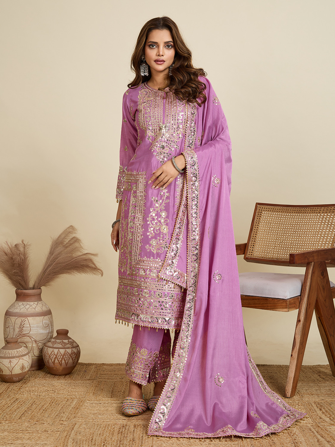 Image of Primesky Embellished Kurta, Trouser /Pant & Dupatta Set