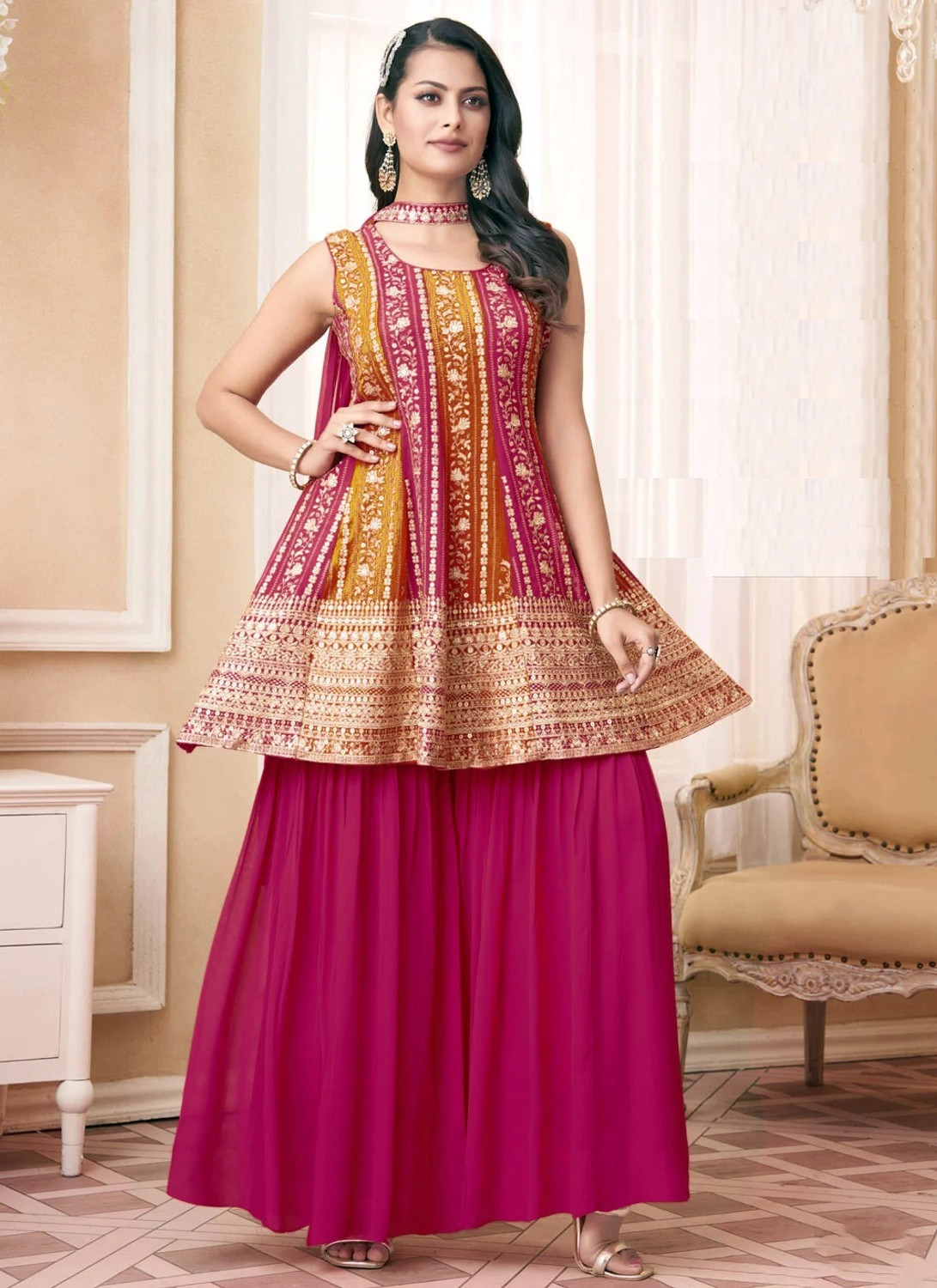 Xomantic FASHION Embroidered Kurta, Sharara & Dupatta Set