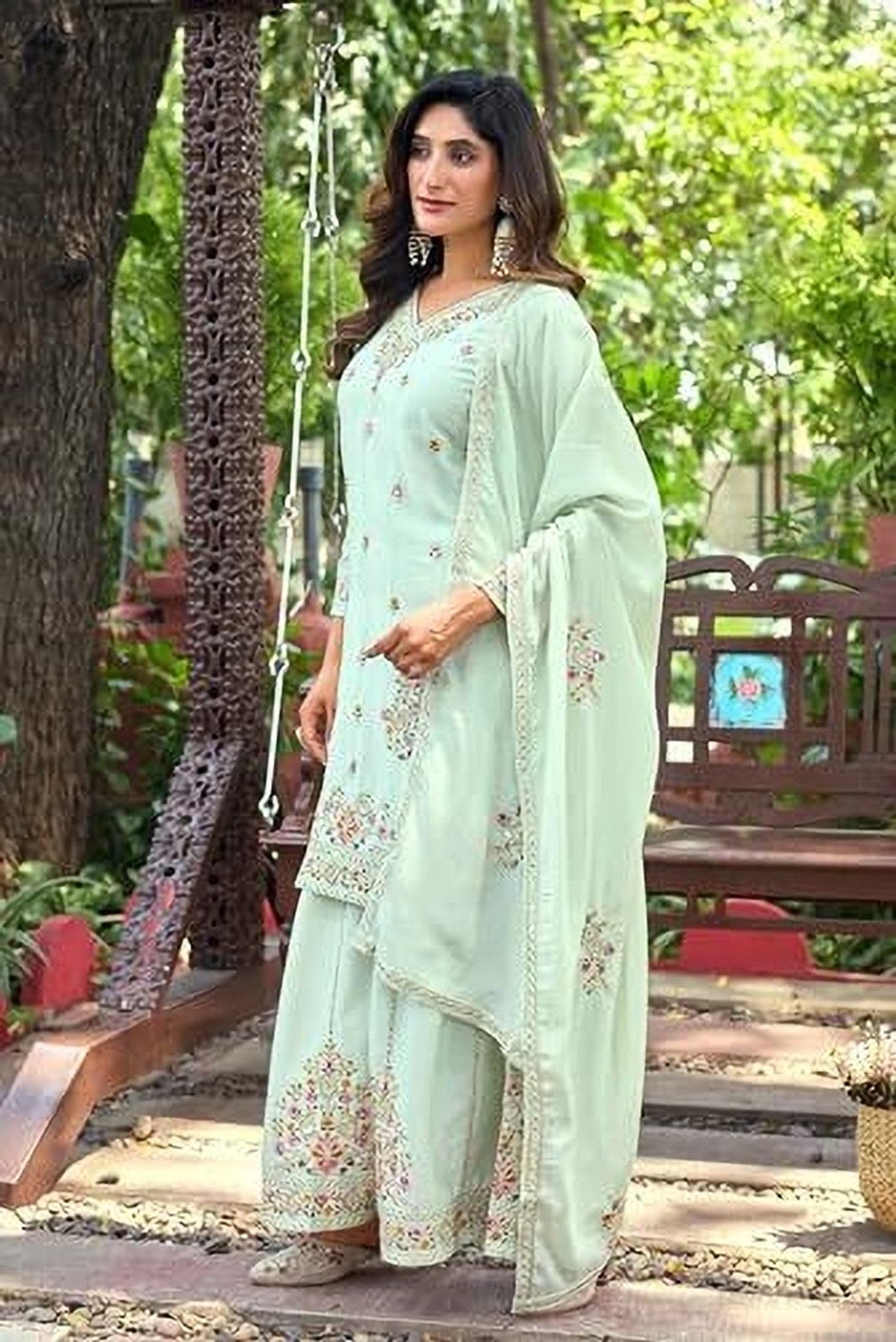 Image of SHISHKALA Embroidered Kurta, Sharara & Dupatta Set