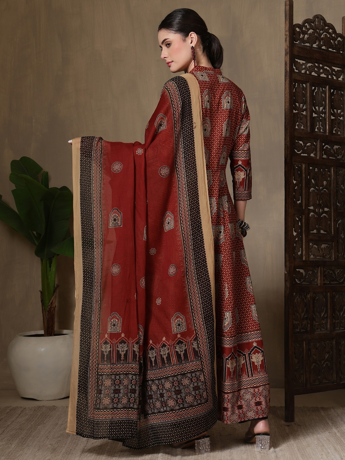 Image of KALPHEM Printed Anarkali Kurta, Bottom & Dupatta Set