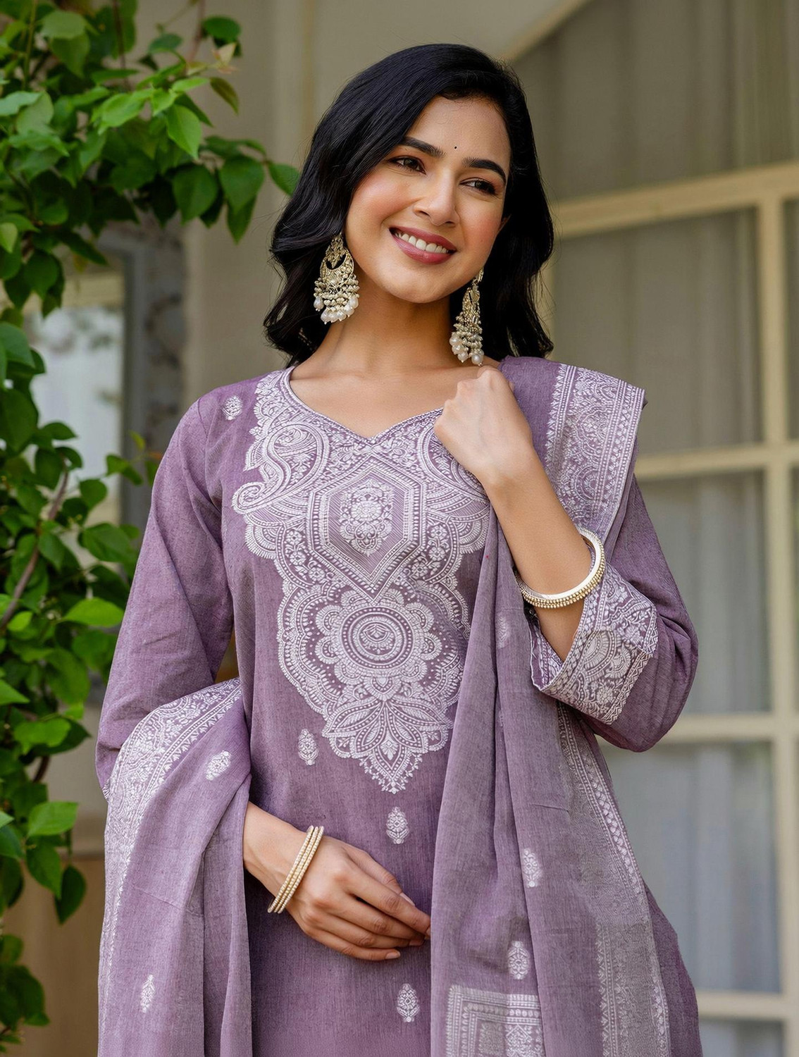 Image of Tasrika Embellished, Woven Kurta, Trouser /Pant & Dupatta Set