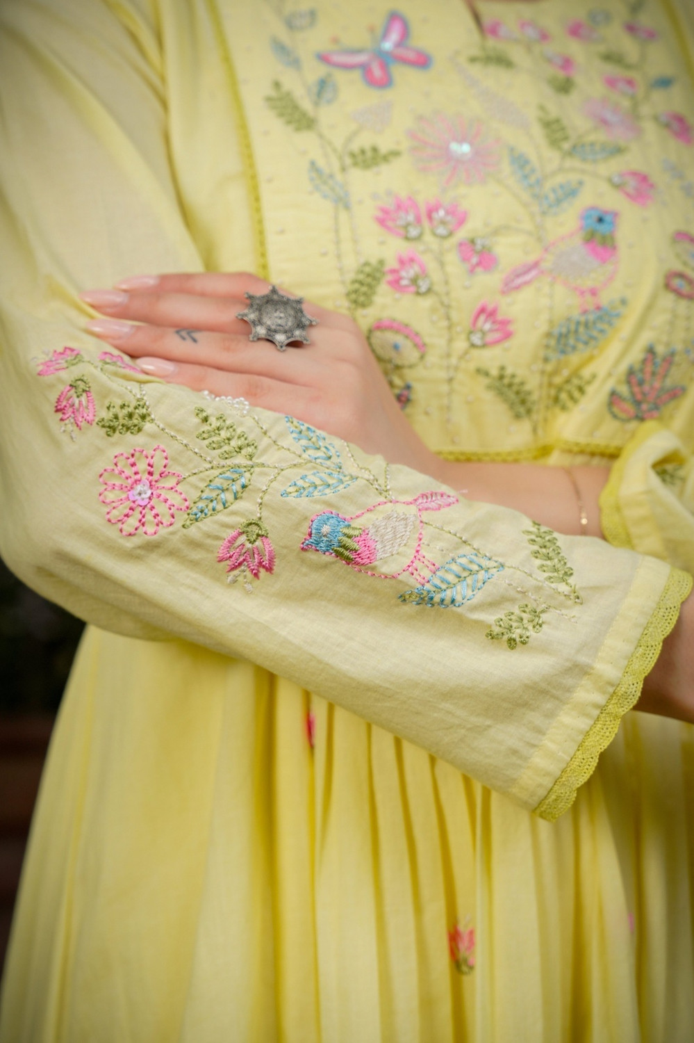 Image of Growdamy Embroidered Anarkali Kurta, Bottom & Dupatta Set
