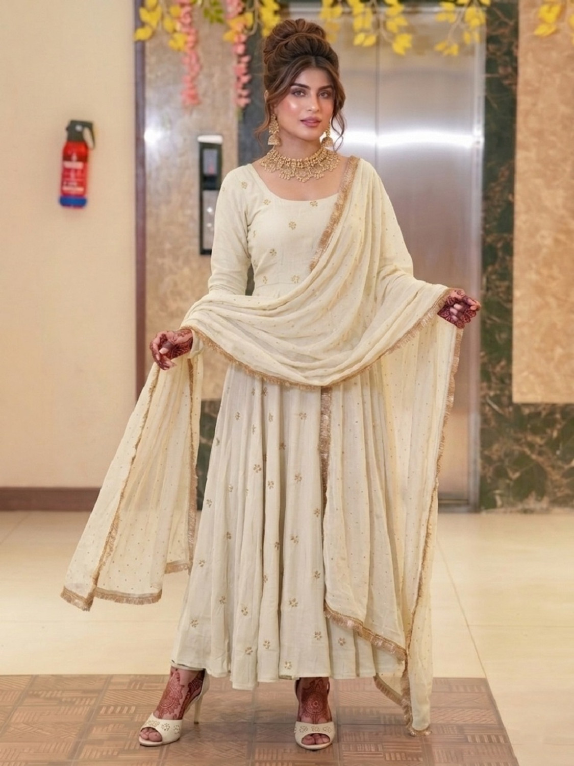 Image of TRANDTIDE Embroidered Anarkali Kurta, Bottom & Dupatta Set
