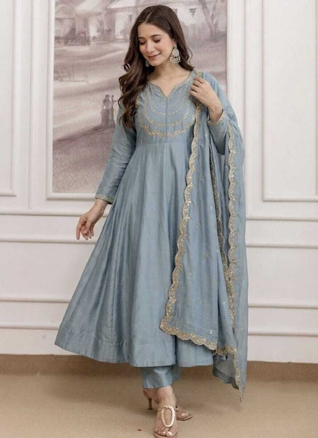 Image of KALKI COLLECTION Printed Anarkali Kurta, Bottom & Dupatta Set