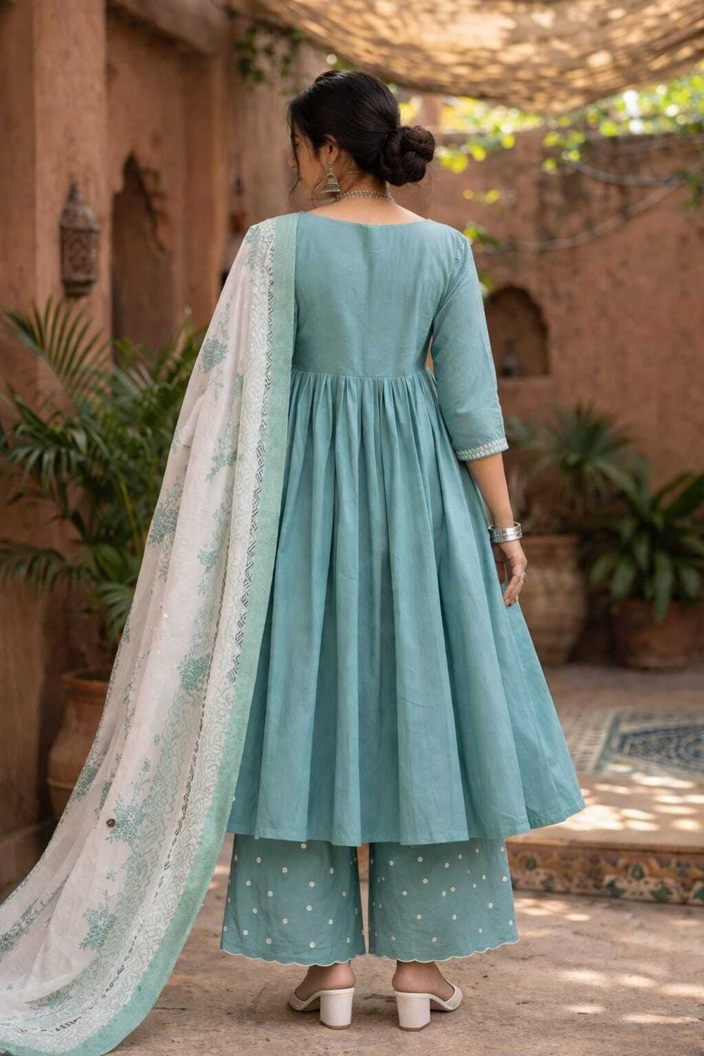Image of ROSHNI Embroidered Anarkali Kurta, Bottom & Dupatta Set