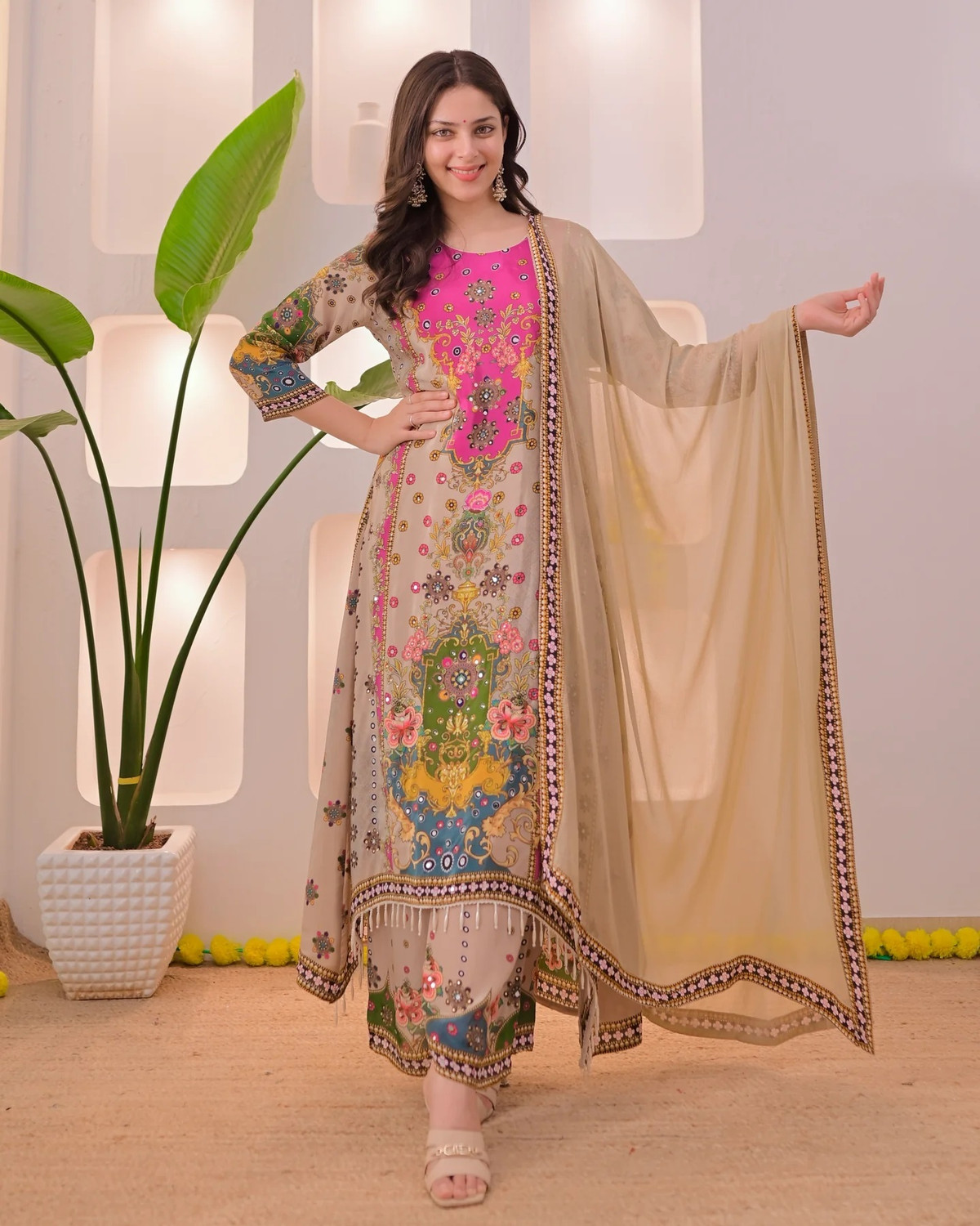 Image of HBJ FASHION Printed Anarkali Kurta, Bottom & Dupatta Set