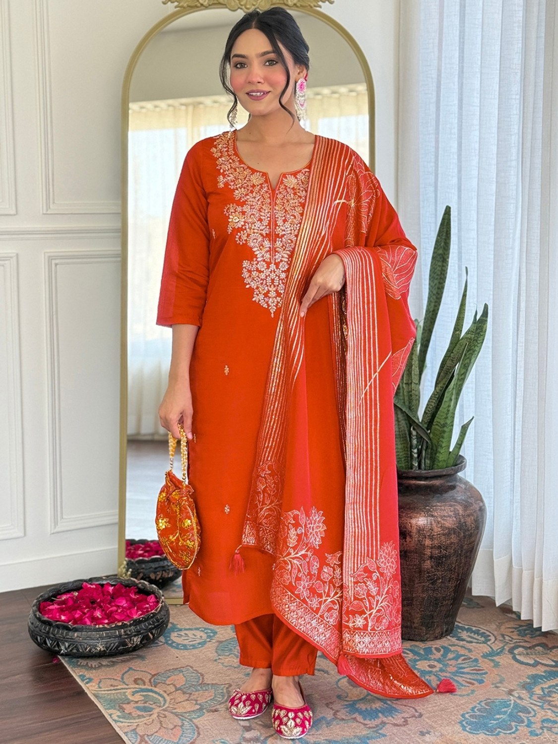 Image of Nalira Women Silk Blend Kurta Pant Dupatta Set