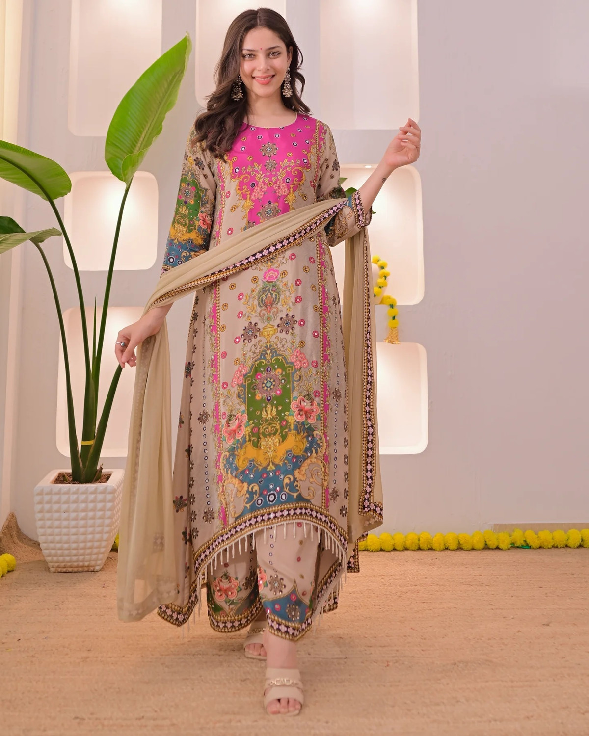 Image of HBJ FASHION Printed Anarkali Kurta, Bottom & Dupatta Set