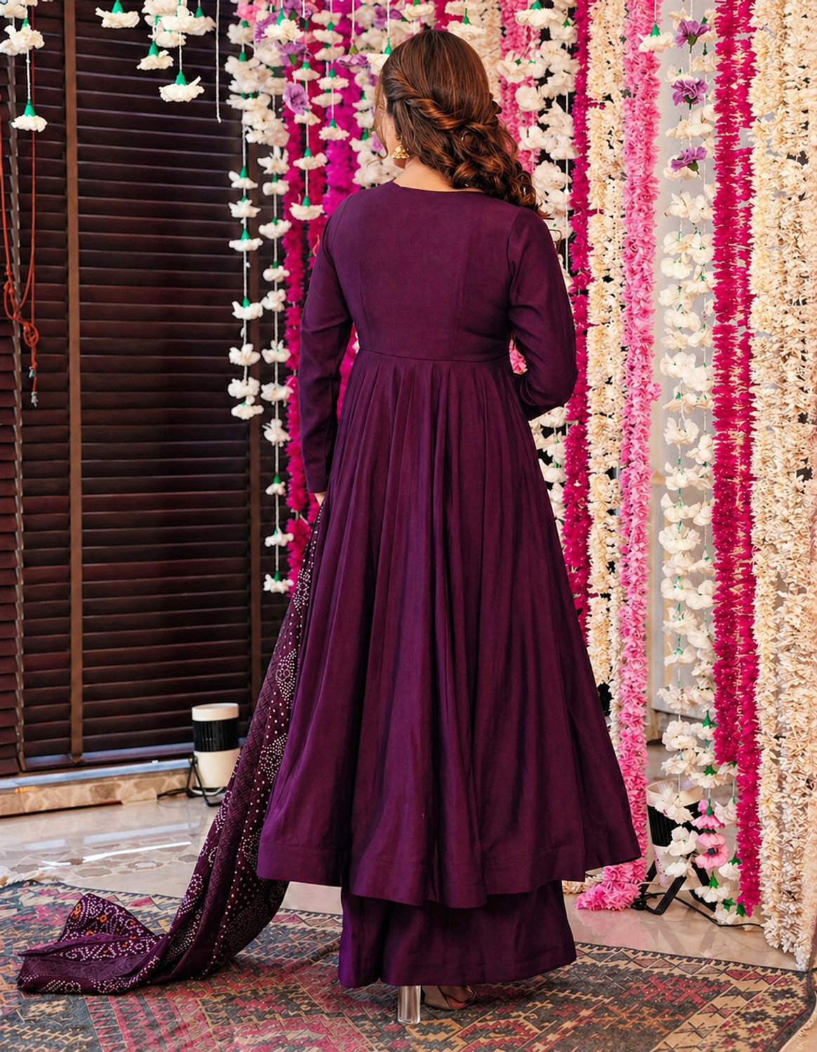 Image of RUTABO Embroidered Anarkali Kurta, Bottom & Dupatta Set