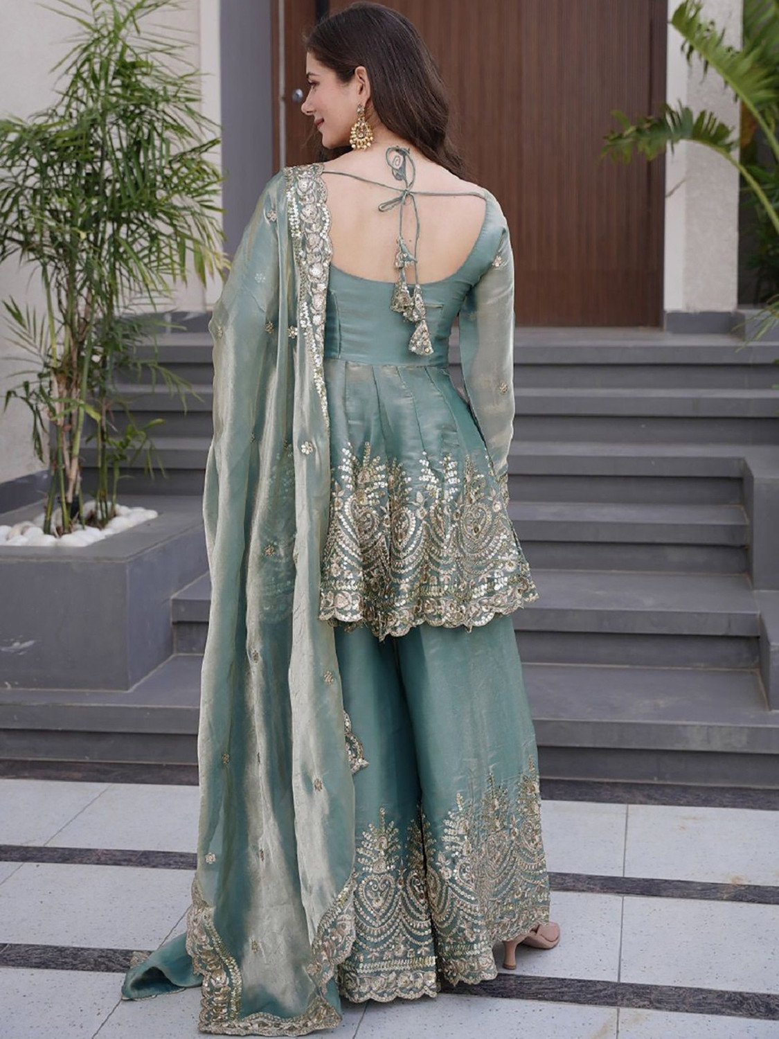 Image of Ptex Embroidered Kurta, Sharara & Dupatta Set