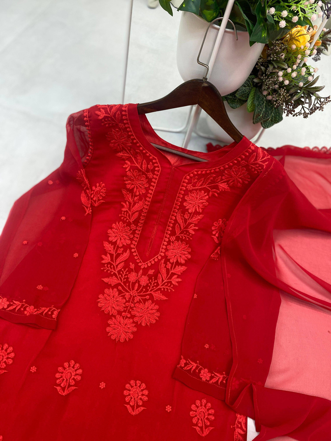 Image of SareeWeb Embroidered Kurta, Palazzo & Dupatta Set