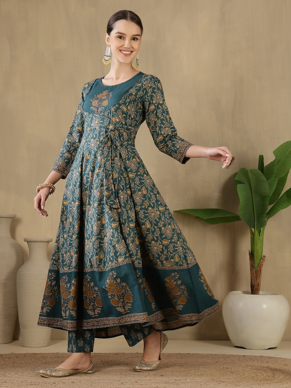 Image of KALPHEM Floral Print Kurta, Palazzo & Dupatta Set