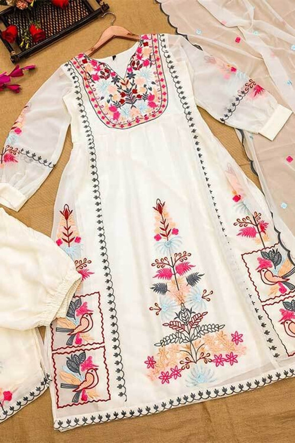 Image of GRISHU COLLECTION Embroidered Anarkali Kurta, Bottom & Dupatta Set