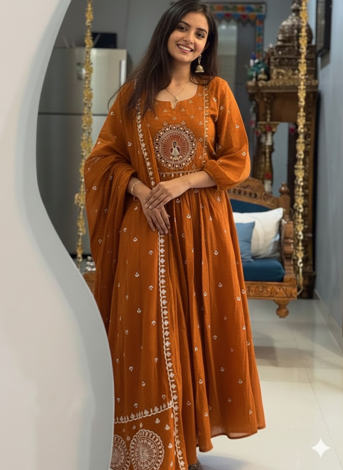 Image of SHOPPRESTO Embroidered Anarkali Kurta, Bottom & Dupatta Set