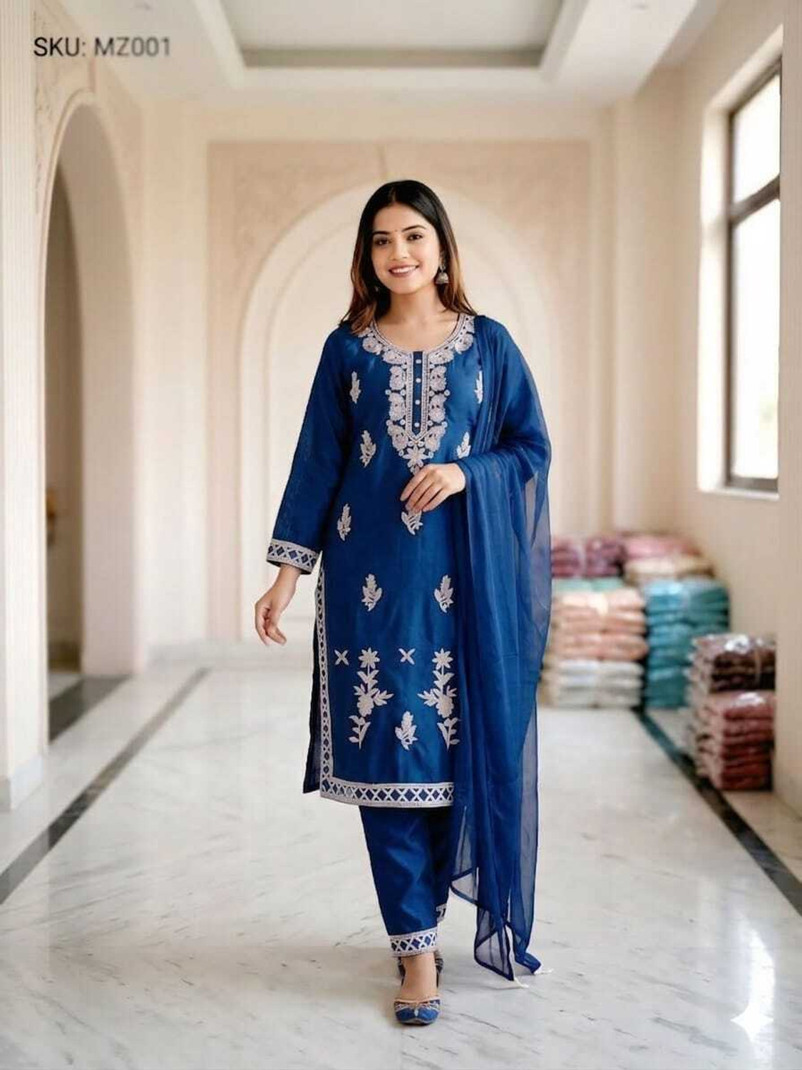 Image of FARHATFASHION Embroidered Kurta, Trouser /Pant & Dupatta Set