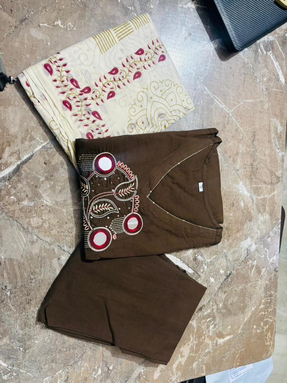 Image of Ishu Creations Embroidered Kurta, Palazzo & Dupatta Set