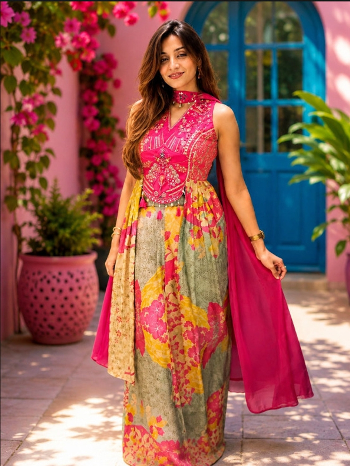 Image of RAHI Embroidered Kurta, Dhoti Pant & Dupatta Set