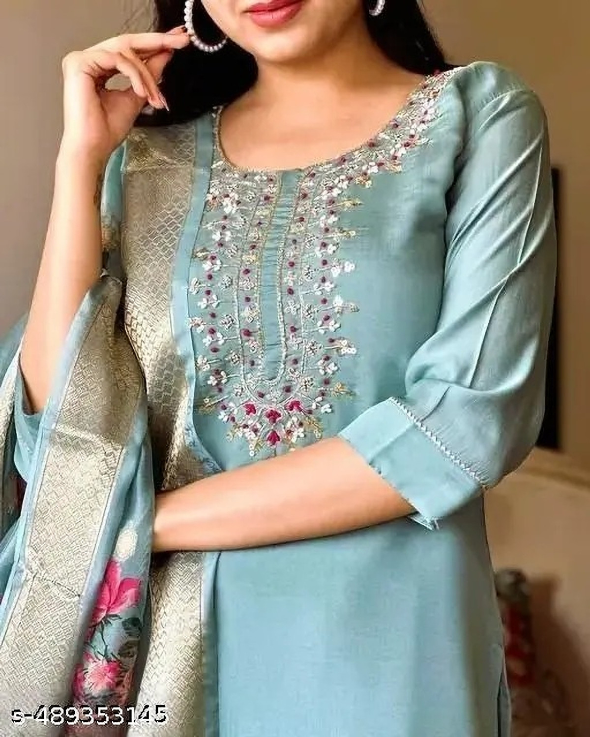 Image of FARHATFASHION Embroidered Kurta, Trouser /Pant & Dupatta Set