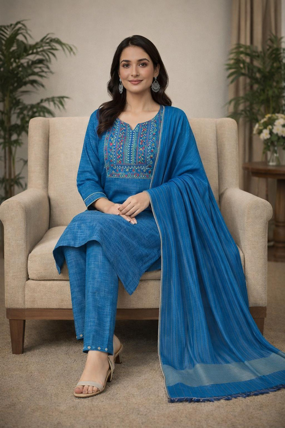 Image of Greta Fashion Embroidered Kurta, Trouser /Pant & Dupatta Set