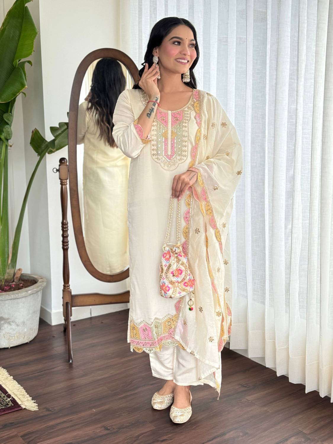 ANERITEXARC Embroidered Kurta, Trouser & Dupatta Set - Image 1