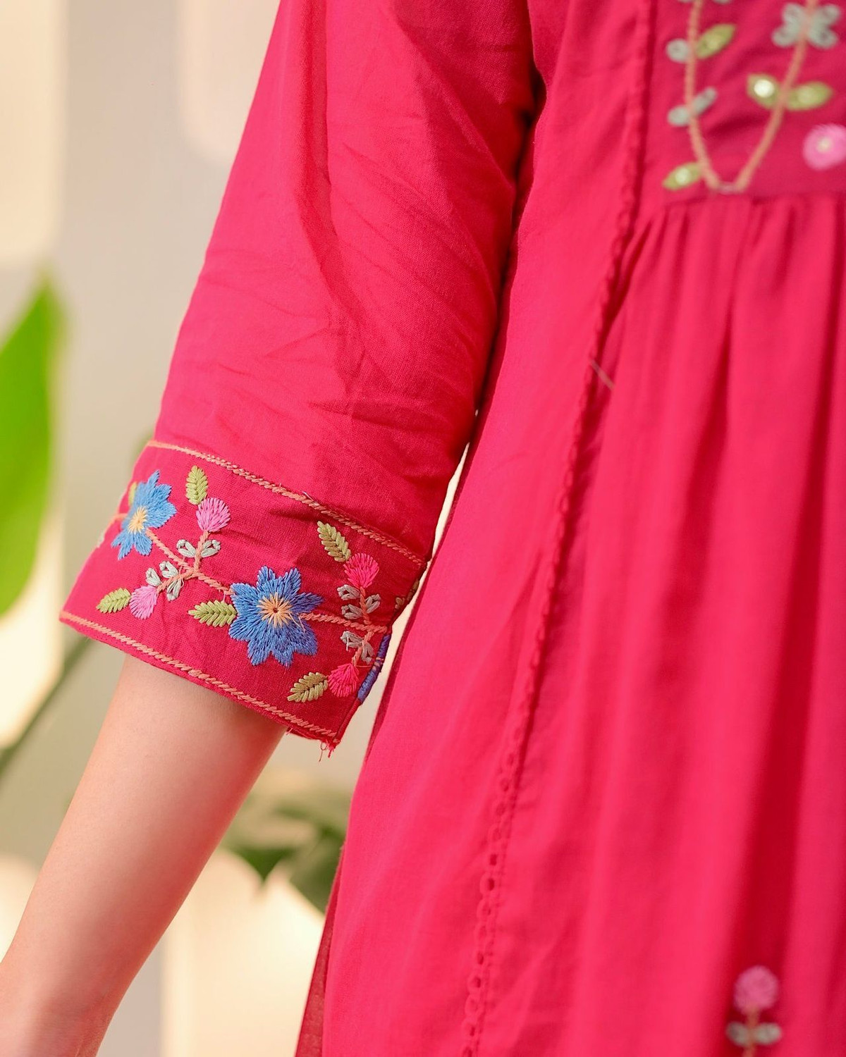 Image of FEBFORWARD Embroidered Kurta, Palazzo & Dupatta Set