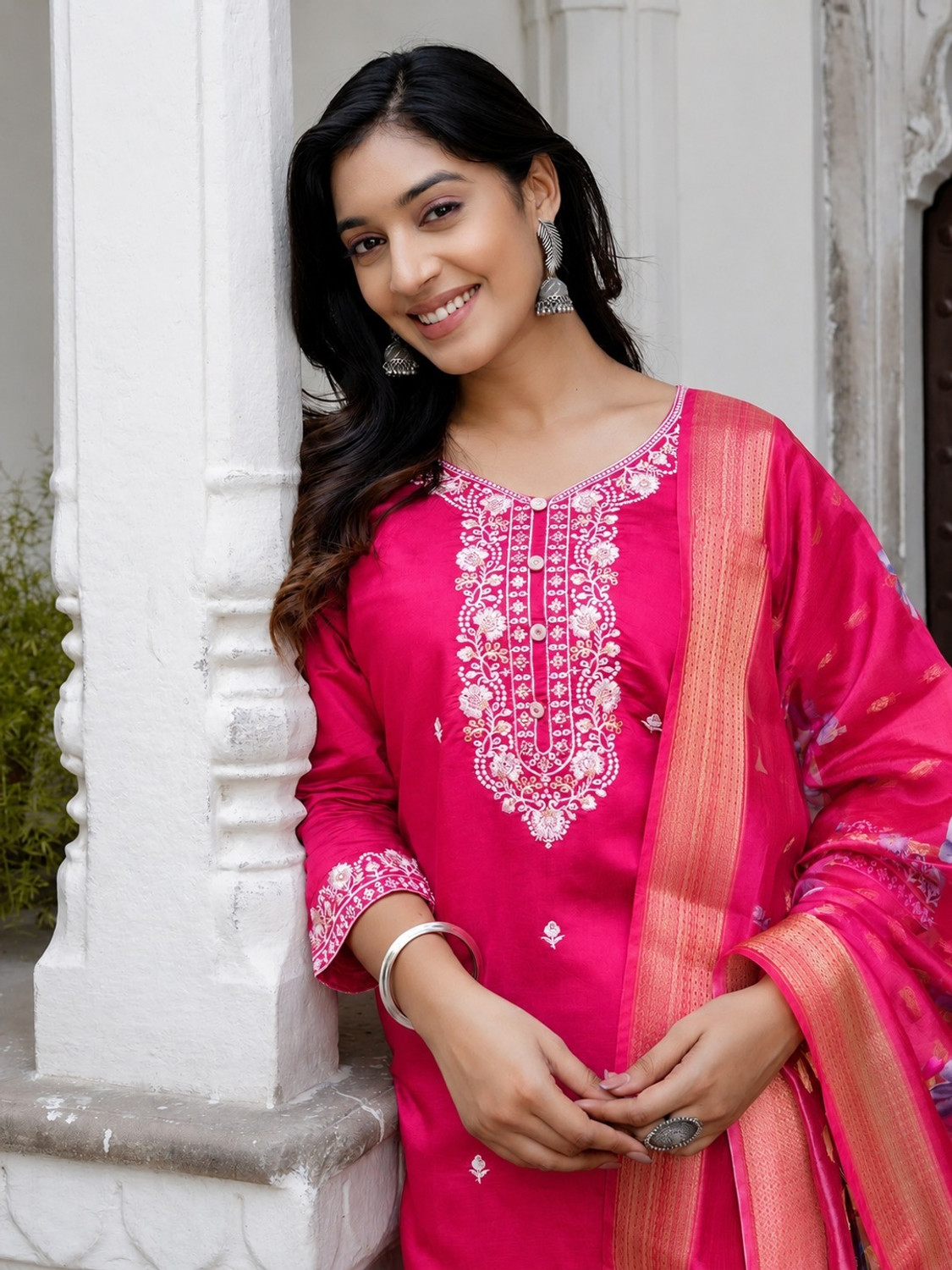 Image of Krushant FASHION Embroidered Kurta, Trouser /Pant & Dupatta Set