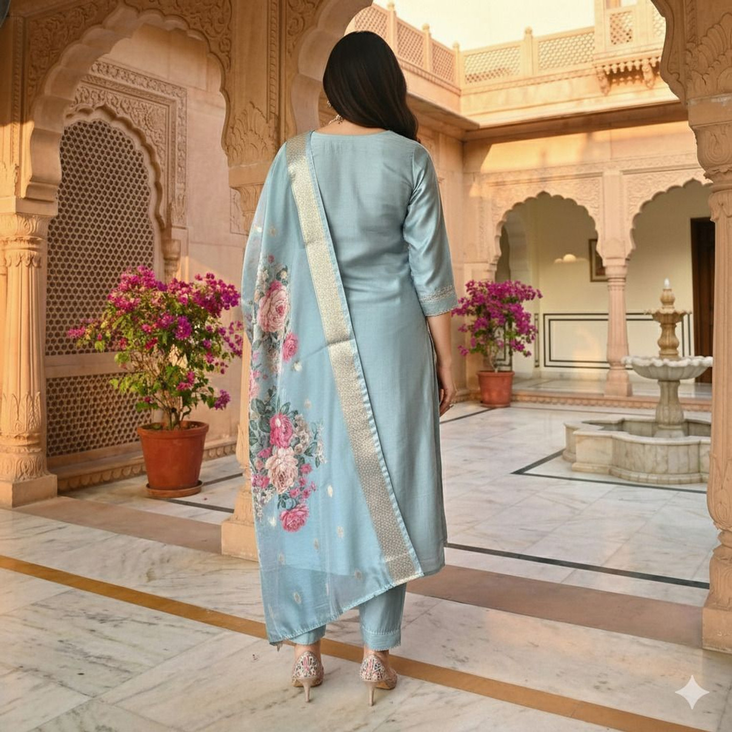 Image of Petromen Embroidered Kurta, Salwar & Dupatta Set