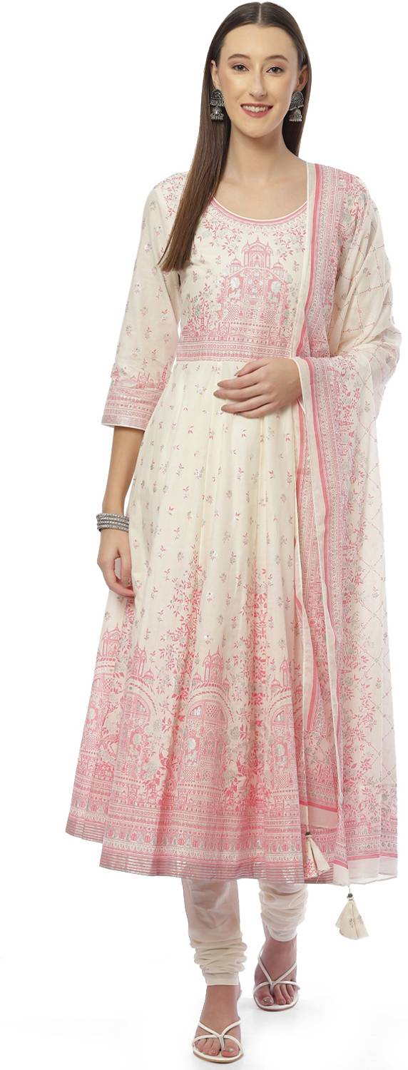 BIBA Printed Kurta, Churidar & Dupatta Set