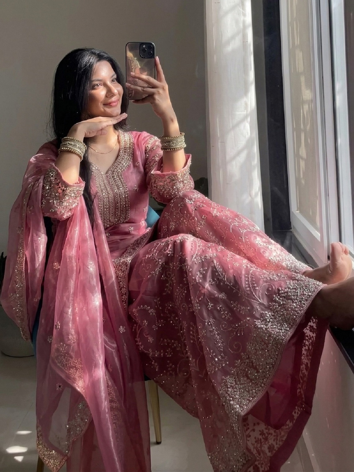TRANDTIDE Embroidered Kurta, Sharara & Dupatta Set