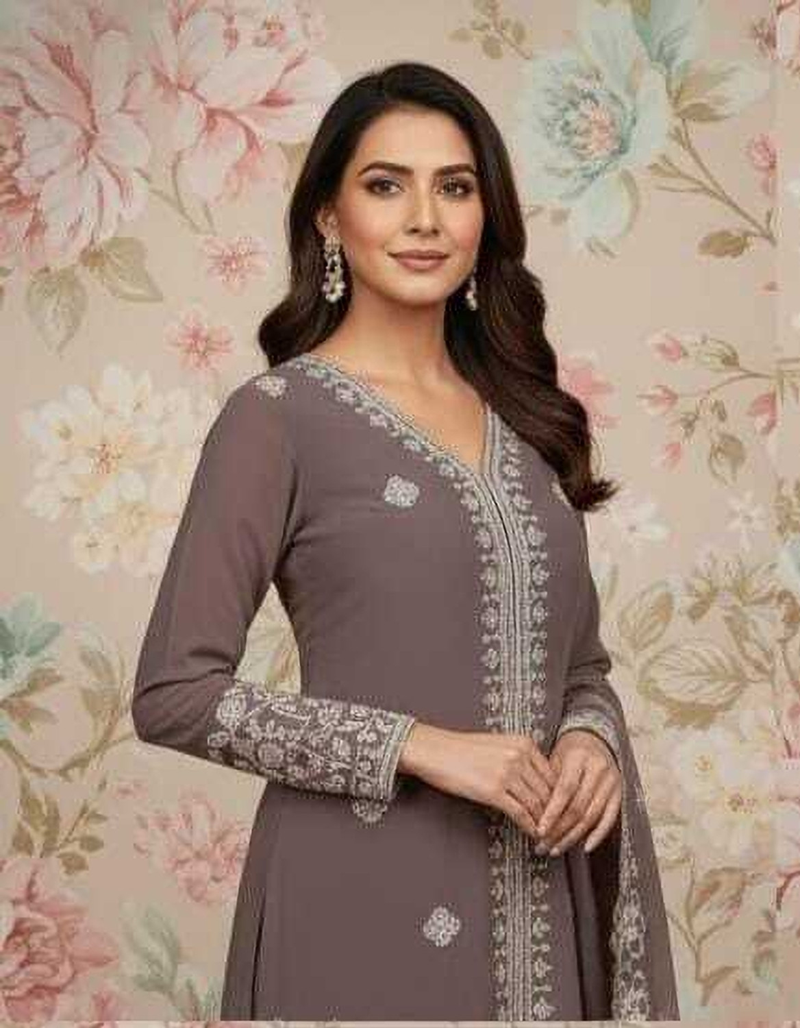 Image of Kwisy Embroidered Kurta, Palazzo & Dupatta Set