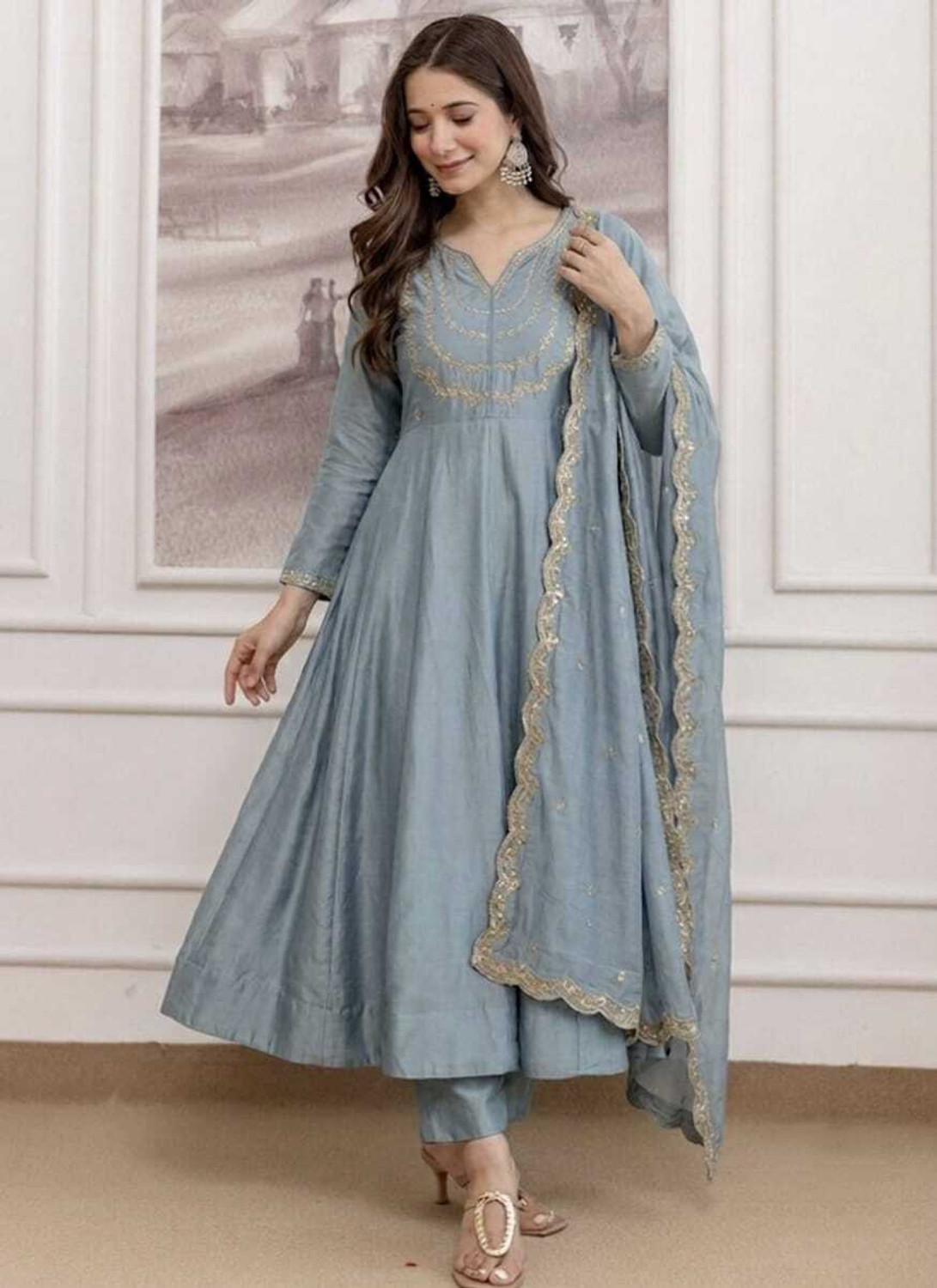 Image of KALKI COLLECTION Printed Anarkali Kurta, Bottom & Dupatta Set