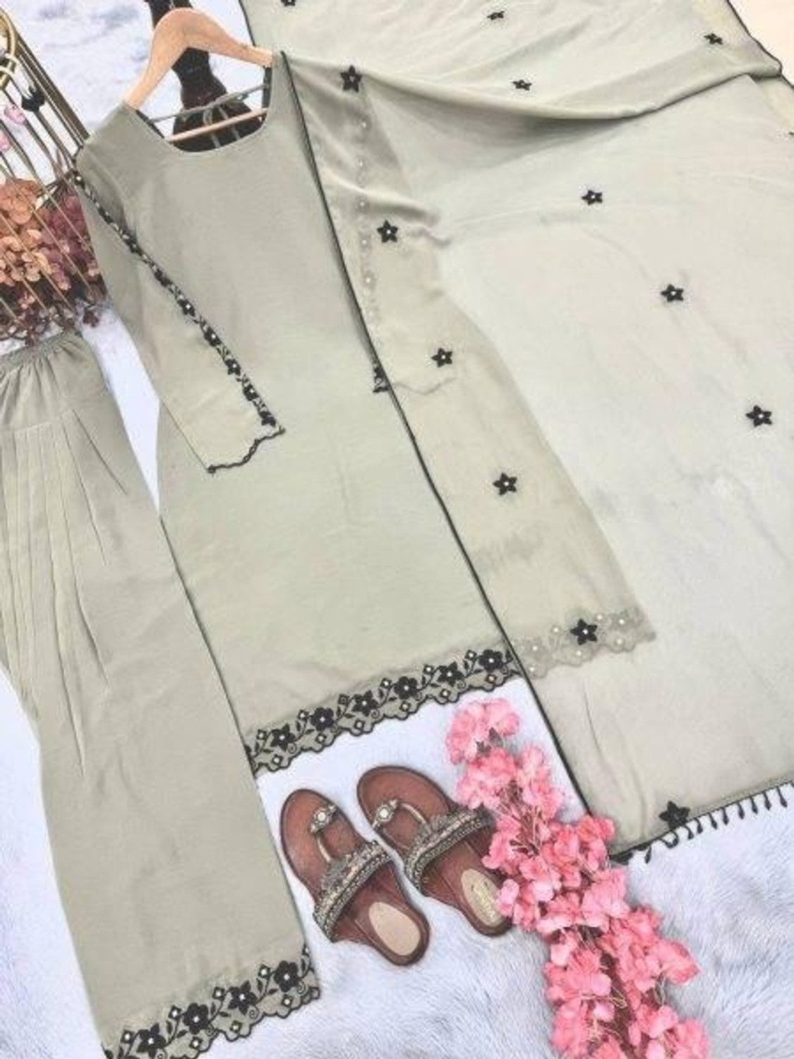 Image of KHODAL BOUTIQUES Embroidered Kurta, Patiala & Dupatta Set