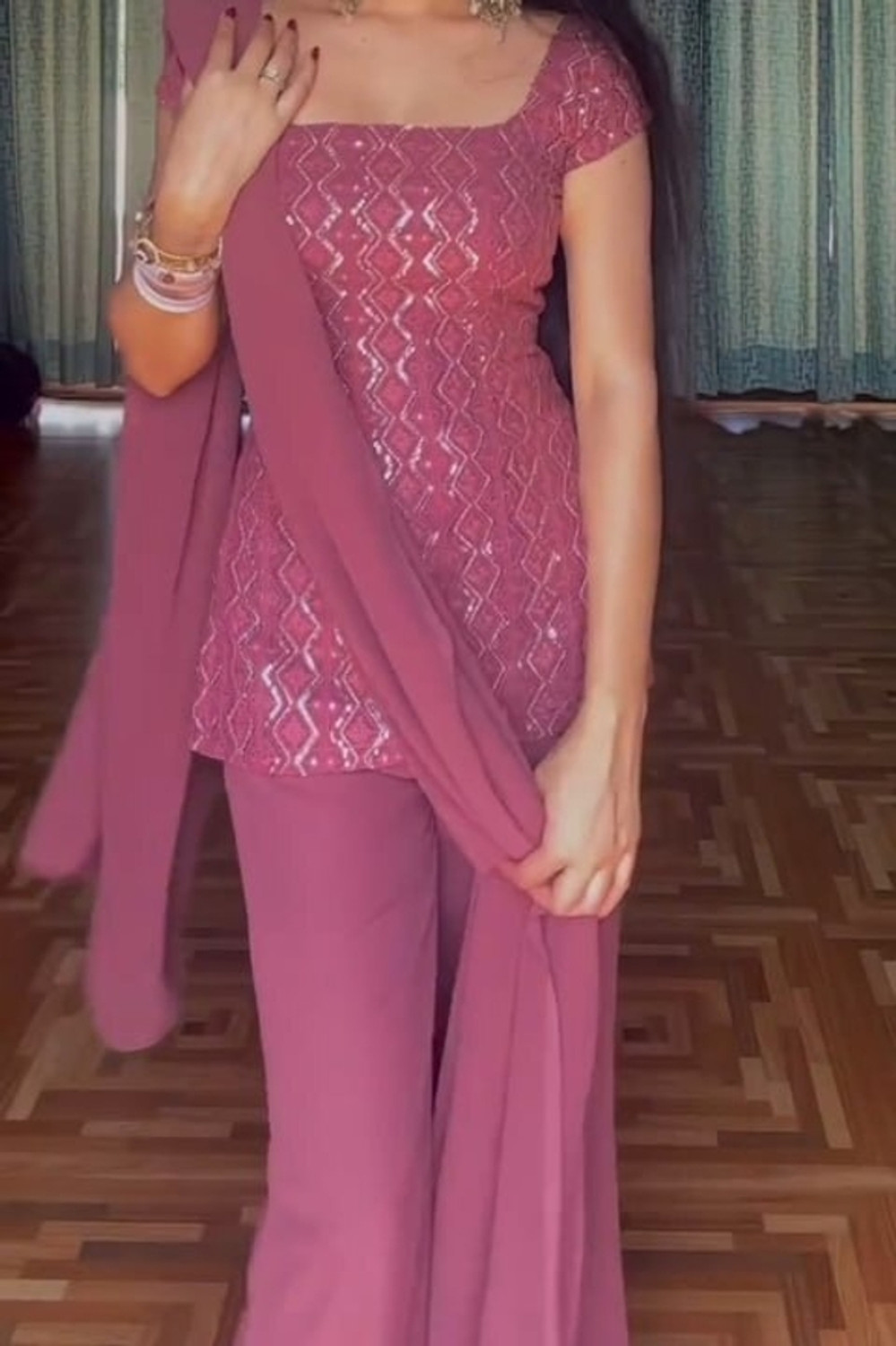 Image of KHODIYAR ENTERPRISE Women Ethnic Top Palazzo Dupatta Set