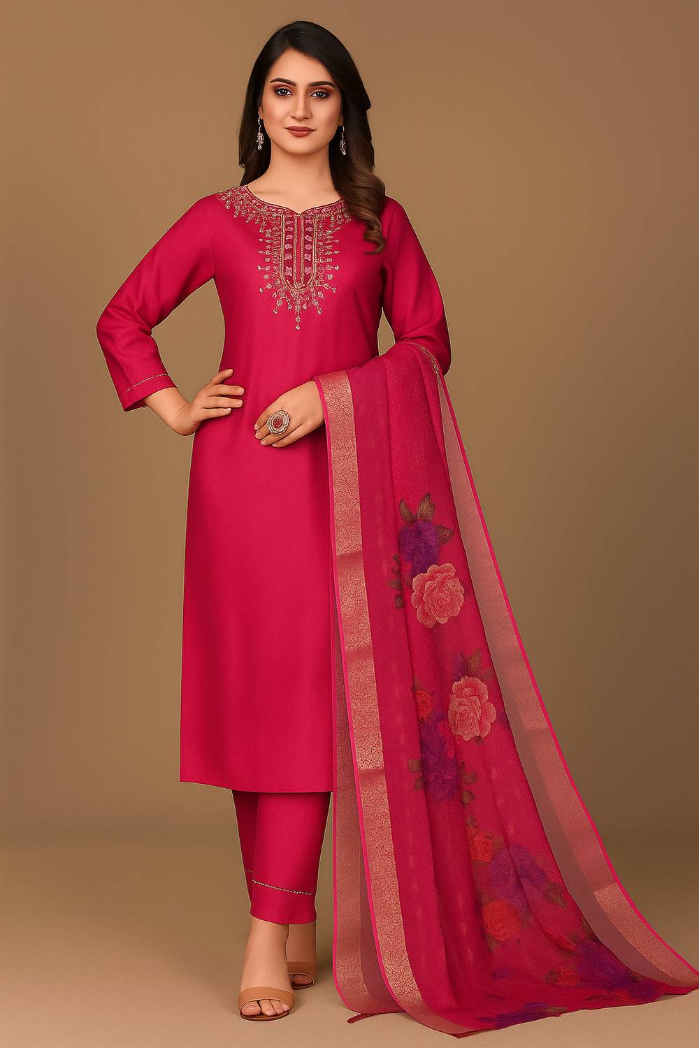 AALO FASHION Embroidered Kurta, Trouser/Pant & Dupatta Set